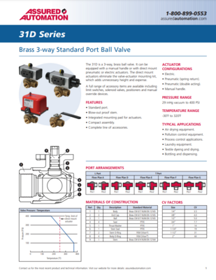 ASSURED 31D CATALOG 31D SERIES: BRASS 3-WAY STANDARD PORT BALL VALVES